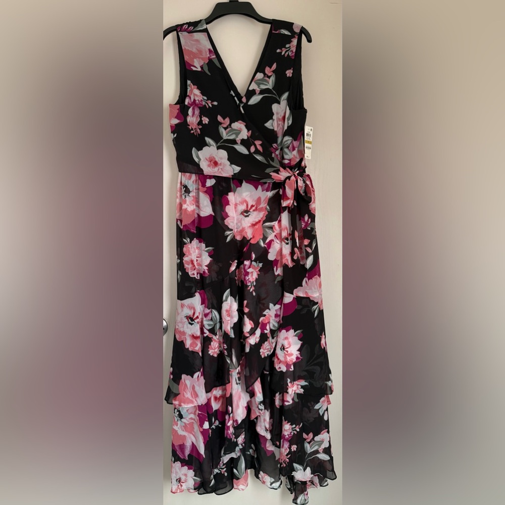 Bloom Black and Pink Floral High Low Dress